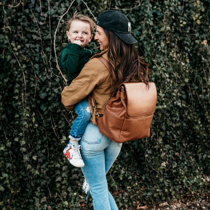 Washable Vegan Leather Diaper Bag Backpack - Brown